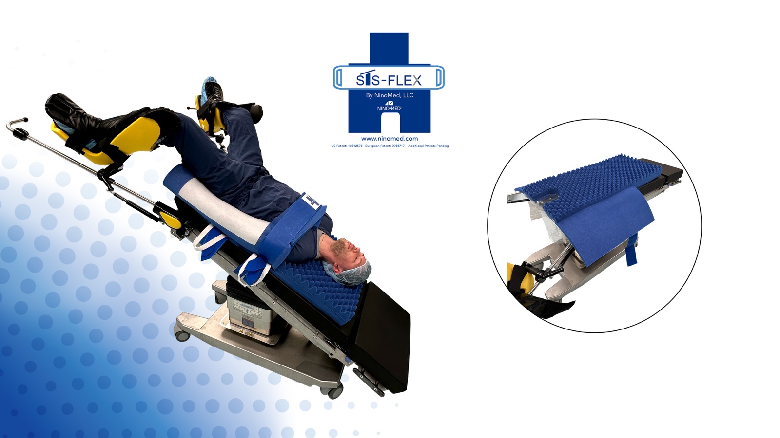 STS-Flex patient positioning system with flexed-leg support and convoluted pad on the OR table